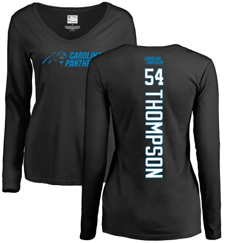 Carolina Panthers Black Women Shaq Thompson Backer Slim Fit NFL Football #54 Long Sleeve T Shirt->women nfl jersey->Women Jersey
